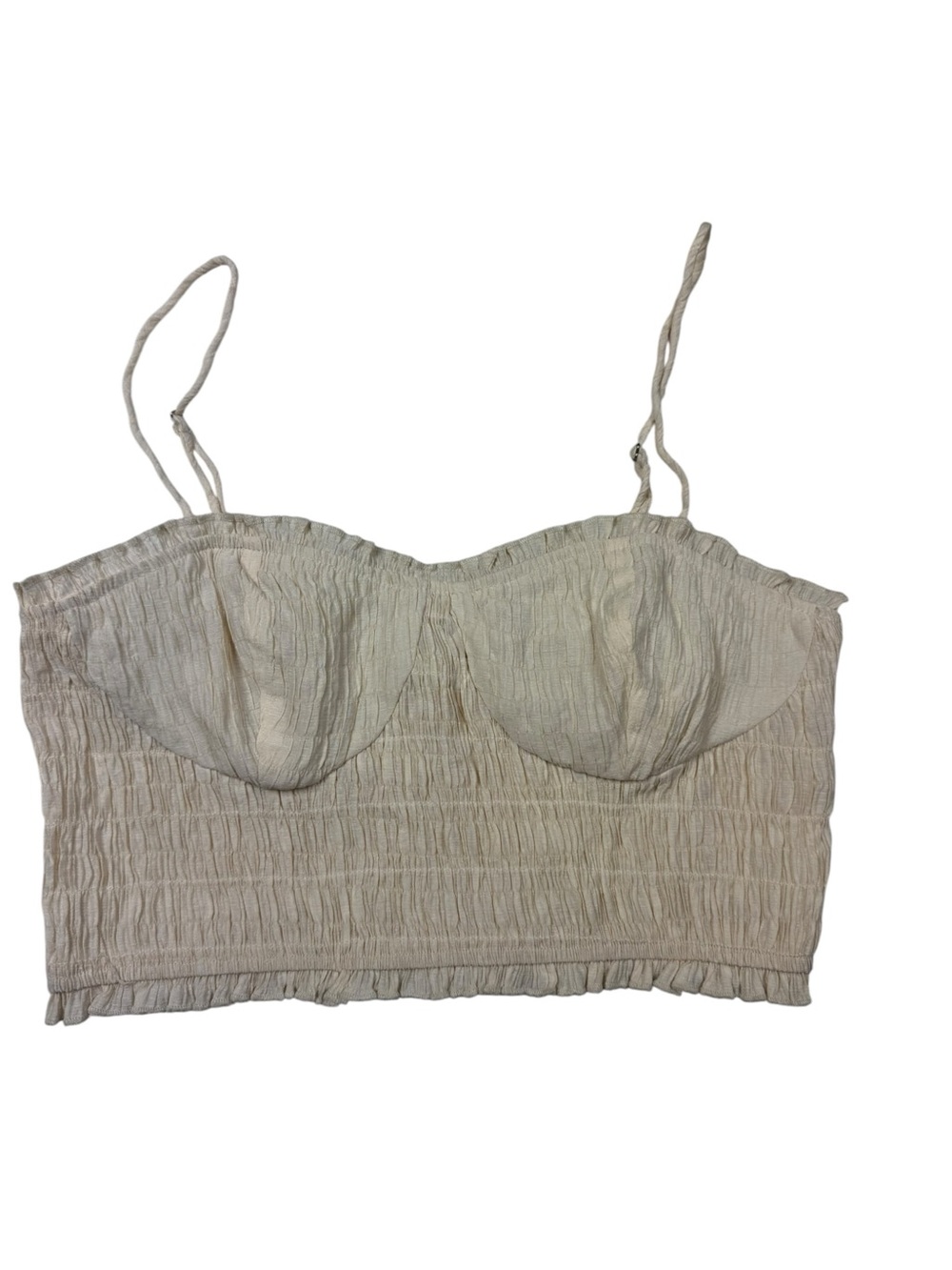 Le Lis Cream Smocked Bustier Crop Top with Adjustable Straps